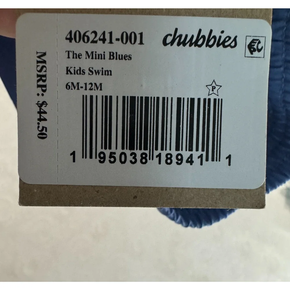 Chubbies Kids The Mini Blues Swim Trunks Drawstring Blue 6-12 Months NWT
